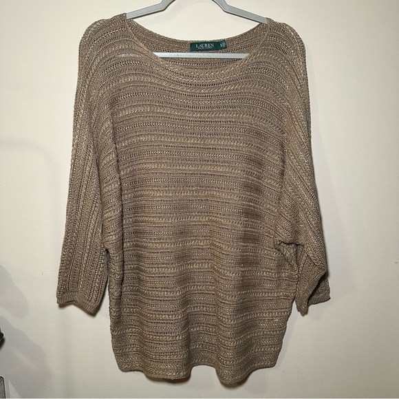Ralph Lauren Dolman-Sleeve Jumper Gold Crew Neck Knit Sweater Size XL - Picture 1 of 15